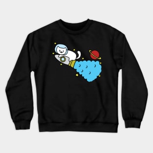 Cat Space Traveler on a Rocket in Space Crewneck Sweatshirt